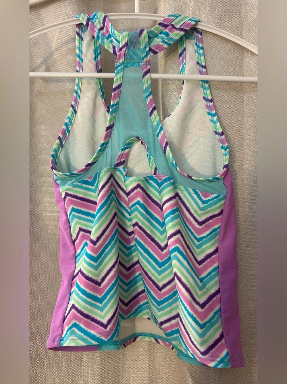 Joe Boxer Girls Size 8 Chevron Tankini Swimsuit Top Blue Purple Pink Racerback